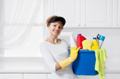Deep carpet cleaning equipment in a living room